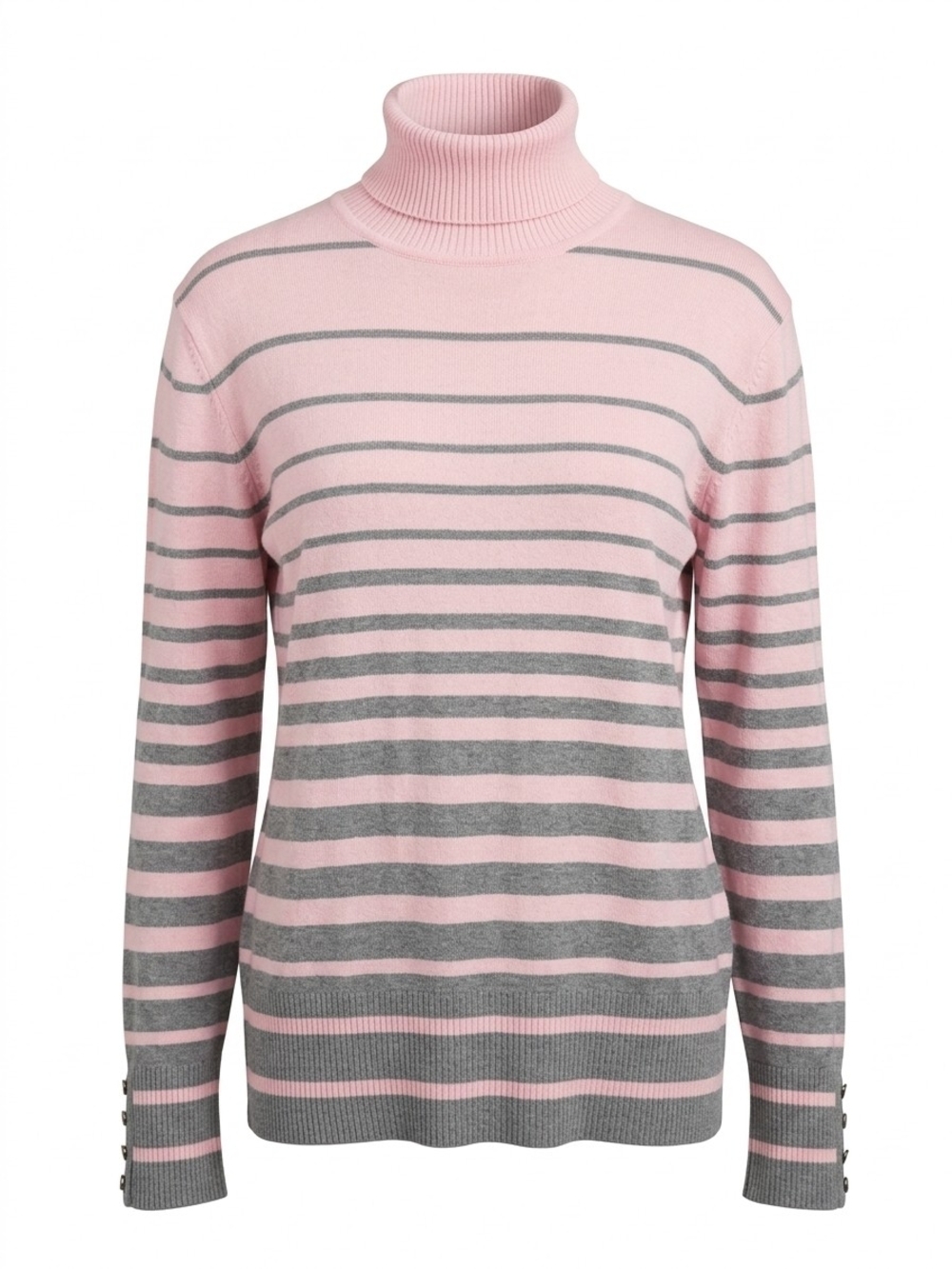 Investments Pink and Gray Striped Turtleneck Sweater